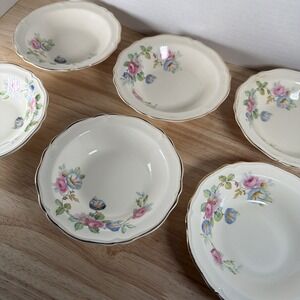 Set of 6 Vintage Edwin Knowles Berry Sauce Bowls floral gold trim Ceramic